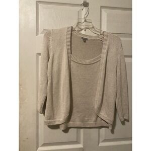 Vintage Ann Taylor Beige Cream Knit Cardigan & Shell - Sz L
